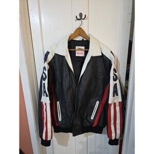 Vintage Michael Hoban Wheremi Leather USA American Flag Zip Bomber XLT ZIP BROKE